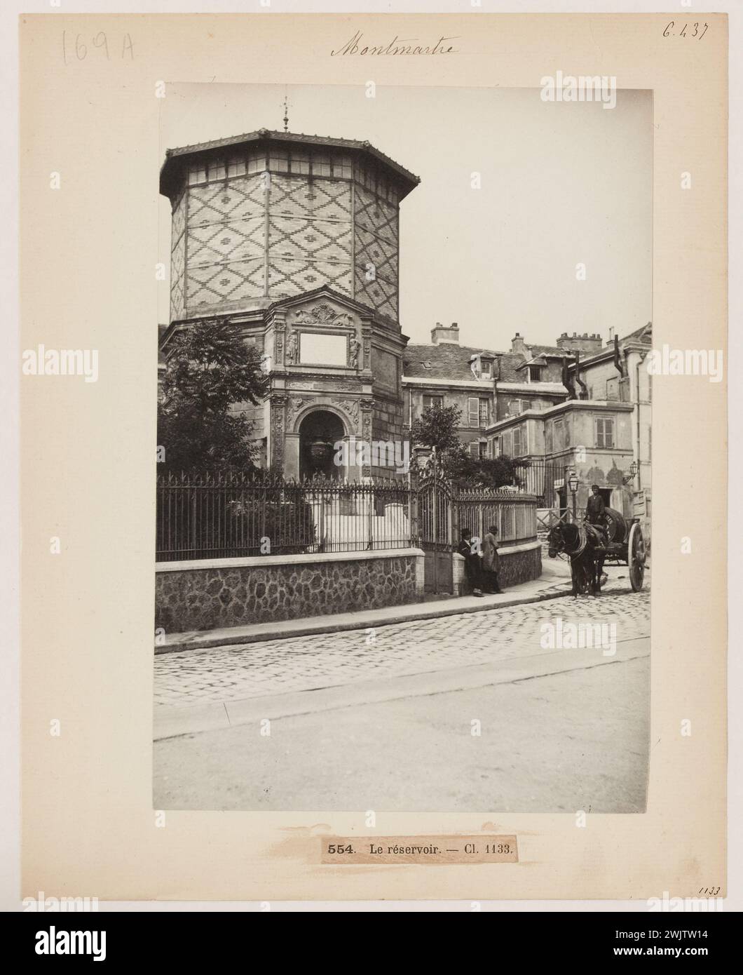 Blancard, Hippolyte (1843 - D.1924), il serbatoio di Montmartre, 18° arrondissement, Parigi (titolo fittizio), 1890. Estrazione Platinum. Museo Carnavalet, storia di Parigi. Foto Stock