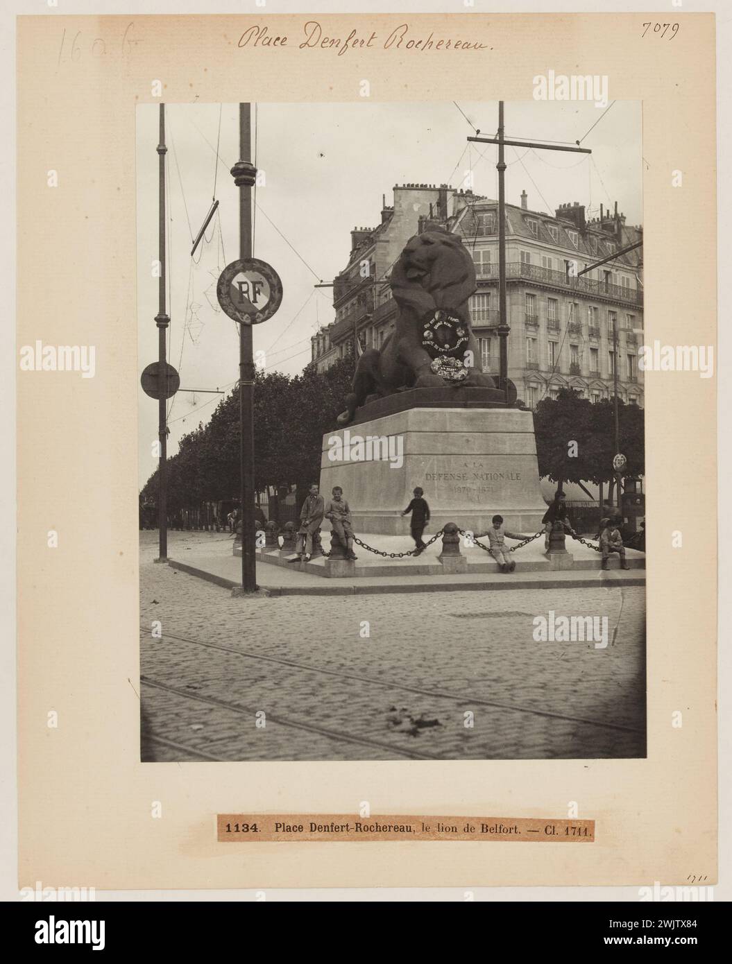 Blancard, Hippolyte (1843 - D.1924), le Lion de Belfort di Auguste Bartholdi Place Denfert -Rochereau, XIV arrondissement, Parigi (titolo fittizio), 1890. Estrazione Platinum. Museo Carnavalet, storia di Parigi. Foto Stock