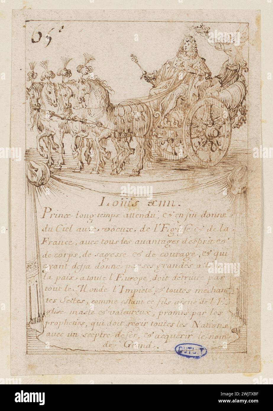 Della bella, Stefano (dit Étienne de la Belle) (n.1610-05-18-D.1664-08-22), carte dei Re di Francia, Luigi XIV maggiore, disegno originale, non inciso (titolo principale), 1644 . Pennacchio e inchiostro bistre su carta. Petit Palais, Museo di Belle Arti della città di Parigi. Foto Stock