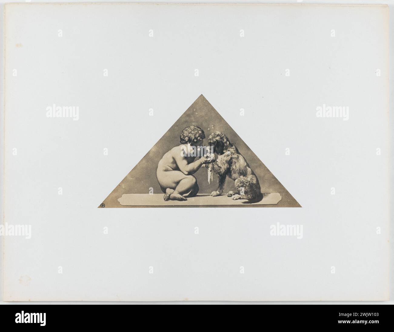 Le Gray, Gustave. Dipinti murali di Henri Lehmann, dalla sala del Municipio, 4° arrondissement, Parigi. "Bambino che siede una zampa di cane". Carta salata. nel 1853-1853. Parigi, museo Carnavalet. 156934-10 Foto Stock