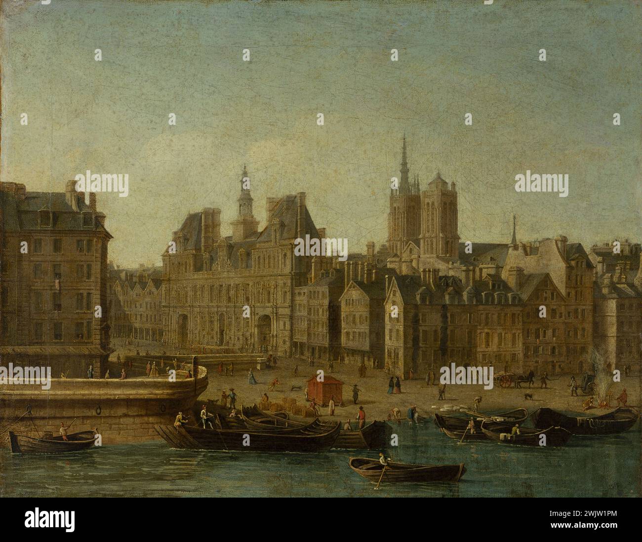 Nicolas-Jean-Baptiste Raguenet (laboratorio di). "Il municipio e Place de Grève". Olio su tela. Parigi, museo Carnavalet. 27024-6 Arrondissement IV, Hotel de Ville de Paris, 4° 4° 4° 4°, municipio, Place de Greve, Senna, olio su tela Foto Stock