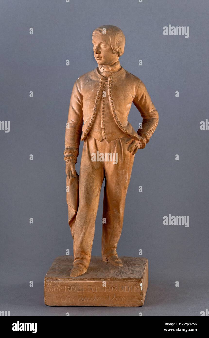 Jean-Pierre Dantan (dit Dantan giovane). Ritratto serio di Emile Robert-Houdin, dipendente di Bréguet. Intonaco patinato in terracotta, a battuta tonda. 1846 Parigi, museo Carnavalet. 53358-15 dipendente, mago, fantasia patina, ritratto serio, coniuge, rombi, terracotta Foto Stock