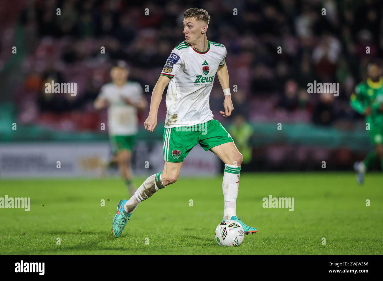 16 febbraio 2024, Turners Cross, Cork, Irlanda - Nathan Wood del Cork City FC alla League of Ireland First Division: Cork City FC 2 - Kerry FC 0 Foto Stock