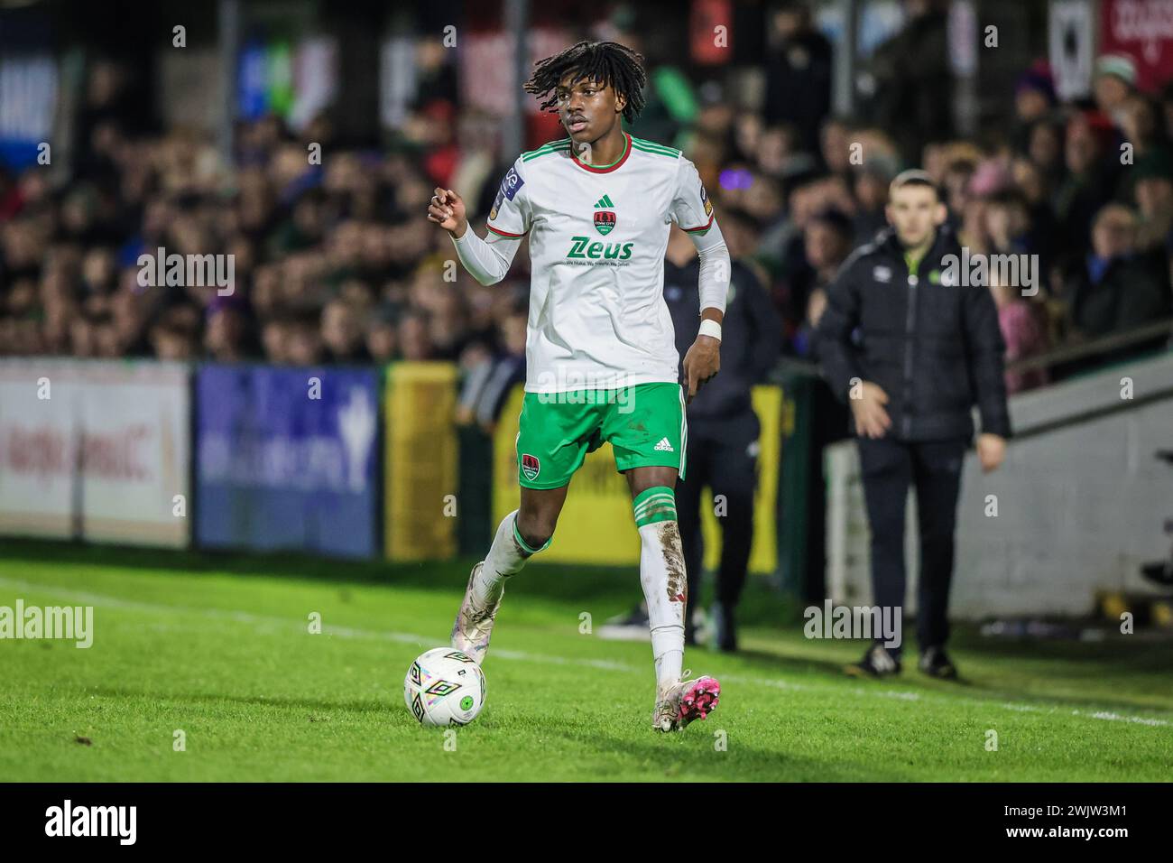 16 febbraio 2024, Turners Cross, Cork, Irlanda - Jaden Umeh del Cork City FC alla League of Ireland First Division: Cork City FC 2 - Kerry FC 0 Foto Stock