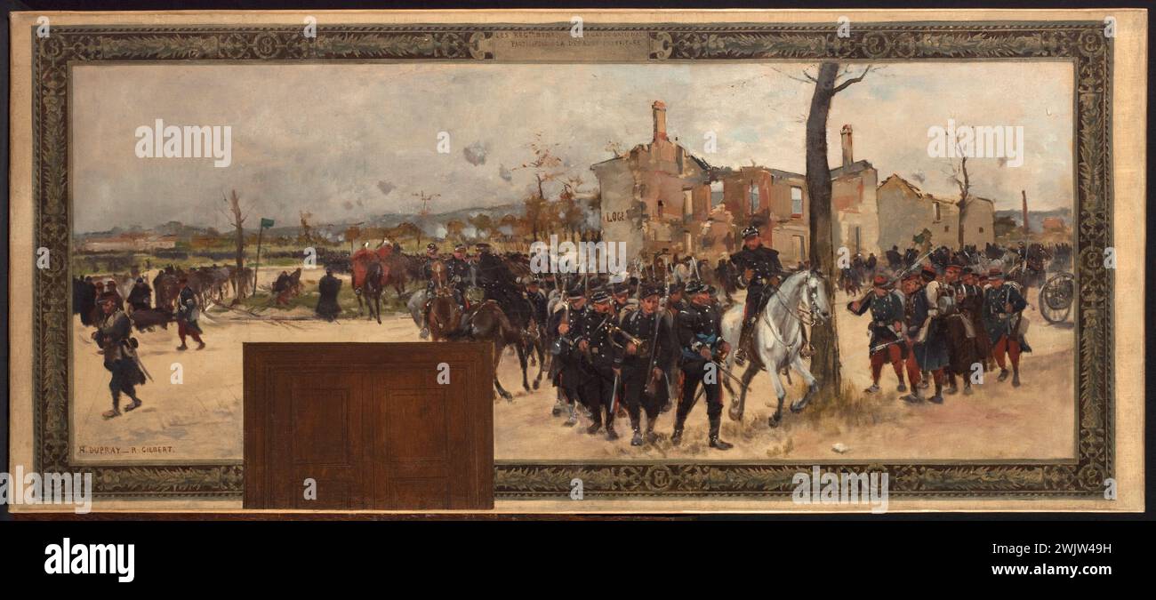 René Joseph Gilbert (1858-1914). Schizzo per il gabinetto del prefetto del Municipio di Parigi: La Défense External. Olio su tela. 1889. Museo di Belle Arti della città di Parigi, Petit Palais. Arte figurativa, decorazioni dipinte, schizzo, municipio, municipio, marie de paris Foto Stock