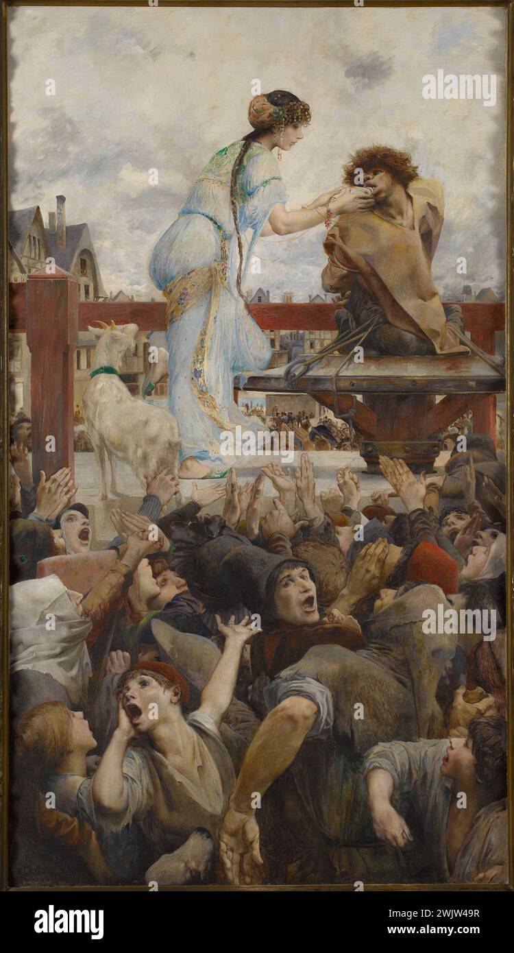 Luc-Olivier Merson (1846-1920). "Una lacrima per una goccia d'acqua". Olio su tela, 1903. Parigi, la casa di Victor Hugo. Arte moderna, attaccamento, bianco, blu, bevanda, gobbo, beneficenza, capra, grida, urla, deformazione, folla, zingaro, acqua, handicap, eroina, influenza medievale, giovane donna, carro armato, meccanicete, nos- Lady of Paris, cucciolata, lavoro romantico, opposizione, personaggio immaginario, personaggio romanzo, personaggio fittizio, romanzo, da solo, da solo, stile trovatore, animale, handicap, olio su tela Foto Stock