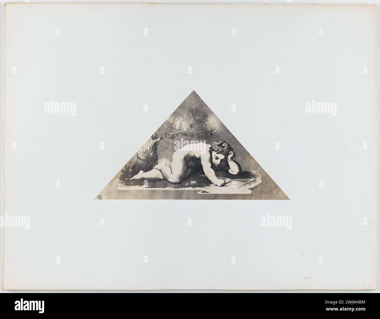 Le Gray, Gustave. Dipinti murali di Henri Lehmann, dalla sala del Municipio, 4° arrondissement, Parigi. "Figlio che cerca la soluzione di un problema geometrico". Carta salata. nel 1853-1853. Parigi, museo Carnavalet. 156934-5 Foto Stock