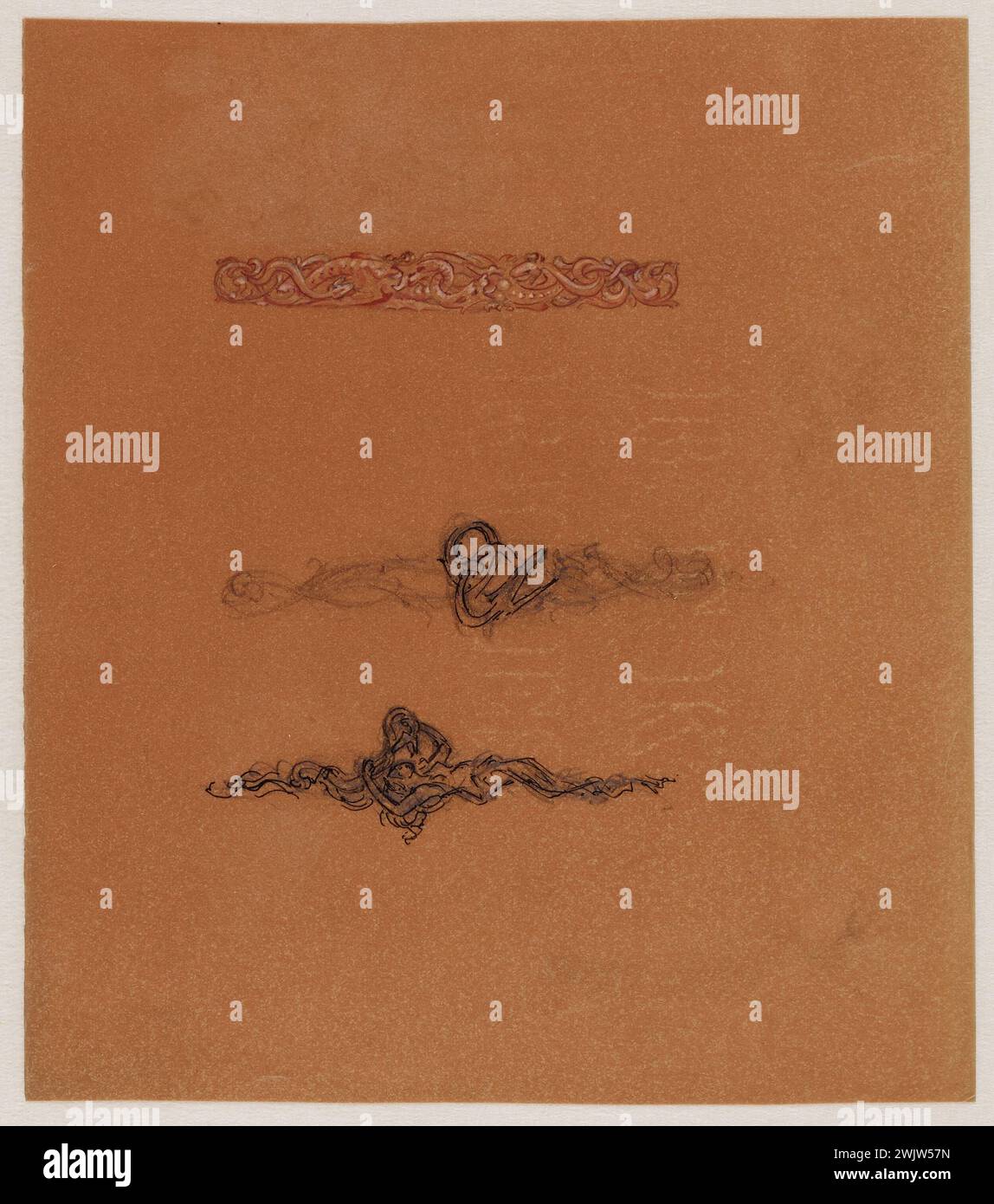 Deraisme, Pierre -Georges (n.1859 - D.1932), anello di drago e serpente. Snake and Woman rings (titolo principale), 1900. Grafite, inchiostro e gouache su pergamena trasparente rives. Petit Palais, Museo di Belle Arti della città di Parigi. Foto Stock