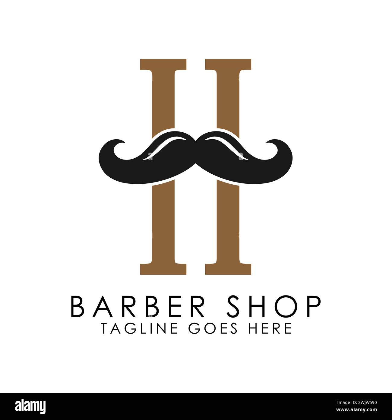 Design iniziale del logo dei baffi con lettera H. Icona Alphabet H Barber Shop Illustrazione Vettoriale