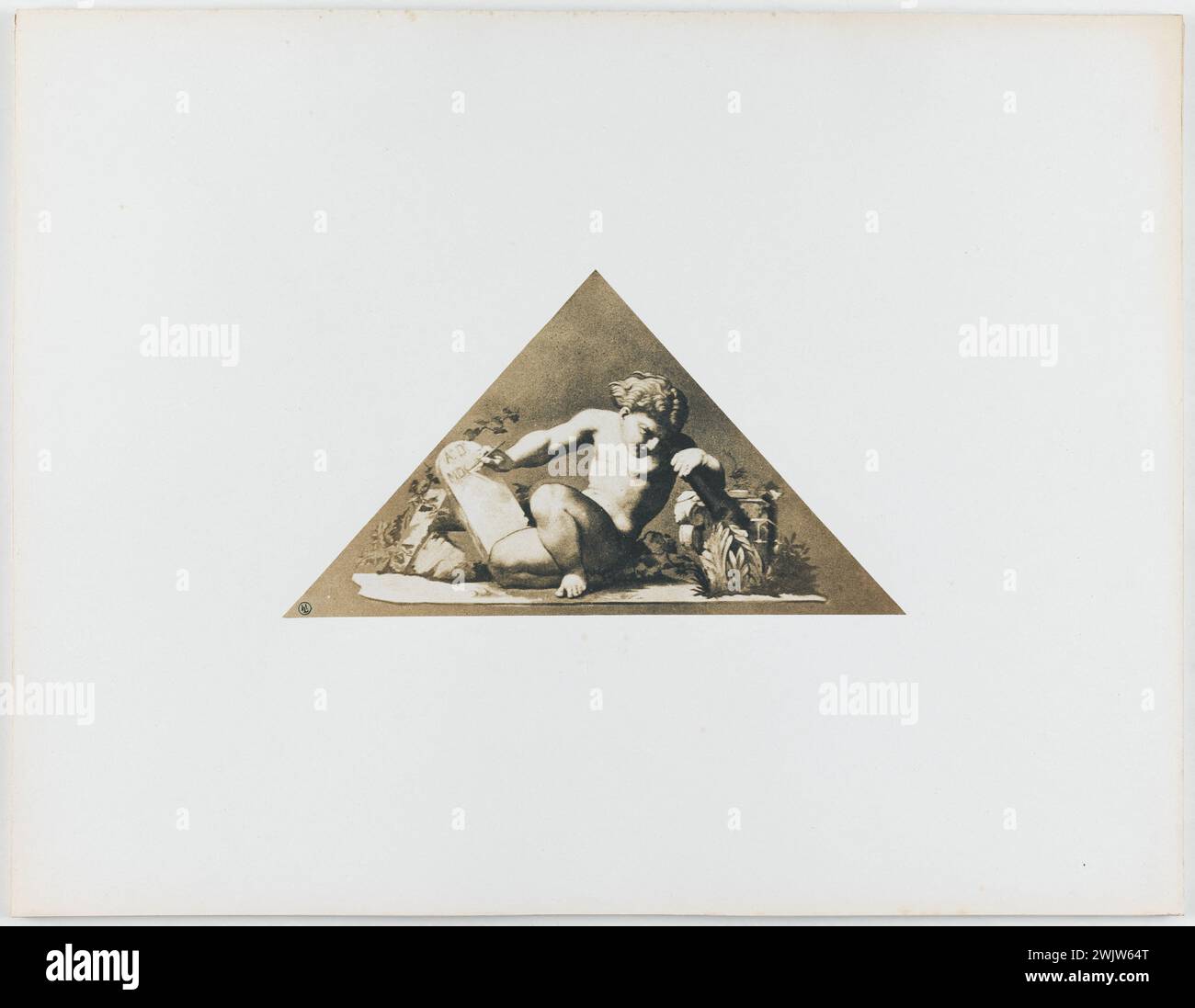 Le Gray, Gustave. Dipinti murali di Henri Lehmann, dalla sala del Municipio, 4° arrondissement, Parigi. "Bambino che scrive quello che sta cercando di vedere da lontano". Carta salata. nel 1853-1853. Parigi, museo Carnavalet. 156934-8 Foto Stock