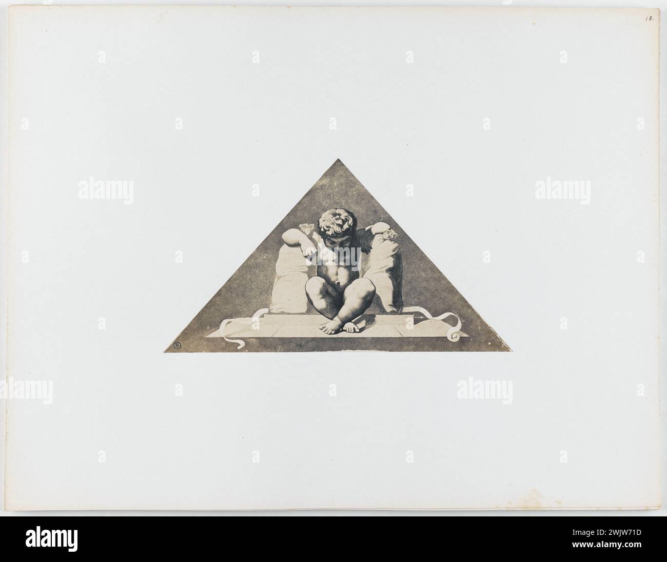 Le Gray, Gustave. Dipinti murali di Henri Lehmann, dalla sala del Municipio, 4° arrondissement, Parigi. "Bambino seduto tra due borse ECU". Carta salata. nel 1853-1853. Parigi, museo Carnavalet. 156934-3 Foto Stock