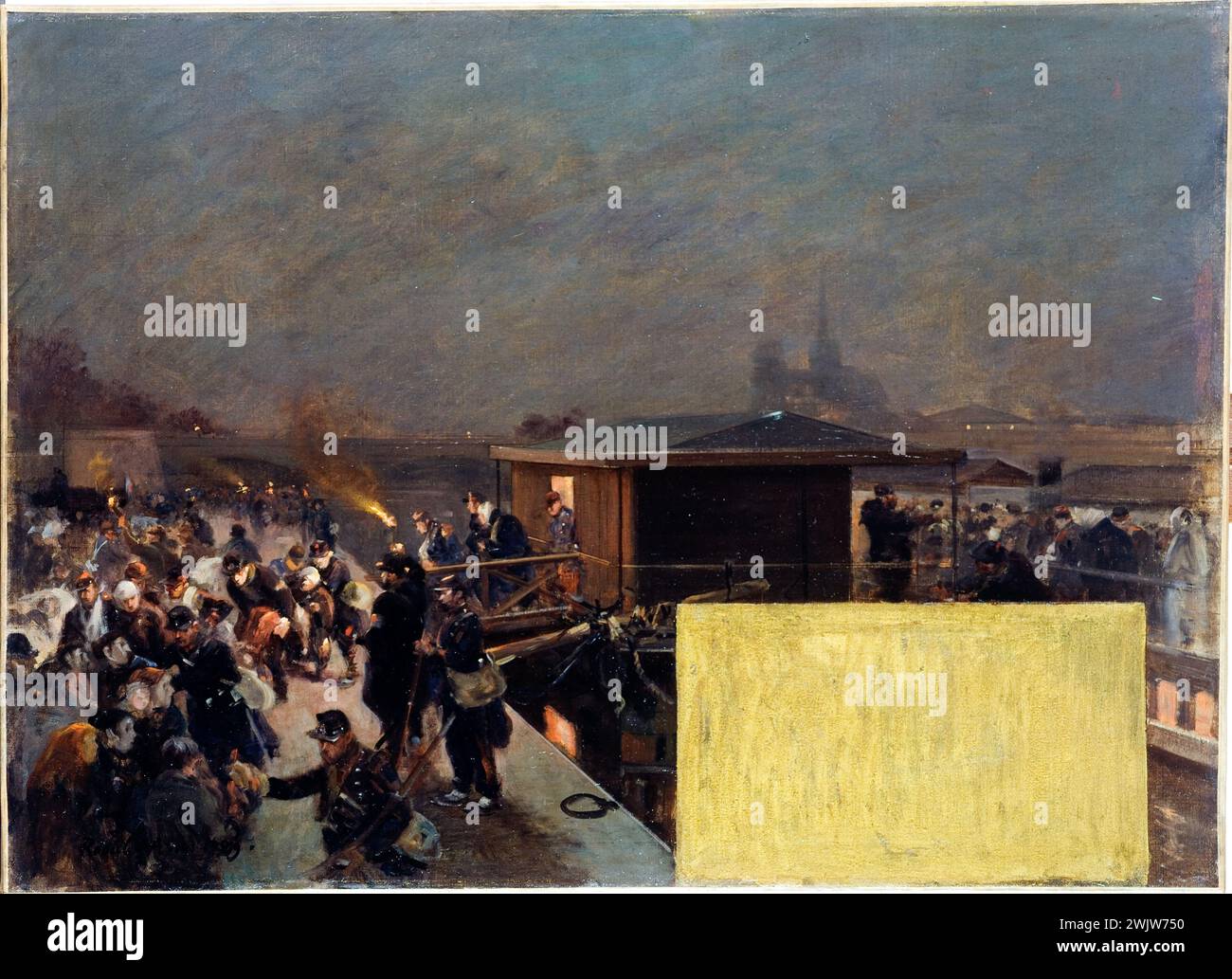 Raoul Arus (1848-1921). "La sede di Parigi nel 1870 - atterraggio dei feriti di Champigny, schizzo per il municipio", 1889. Museo delle Belle Arti della città di Parigi, Petit Palais. Huffle, barca, cattedrale di Notre-Dame, Champigny, Debarking, Debark, decorazione, schizzo, Guerra 1870-1871, Hotel de Ville, Nuit, Quai, Siege Ville, vittima Foto Stock