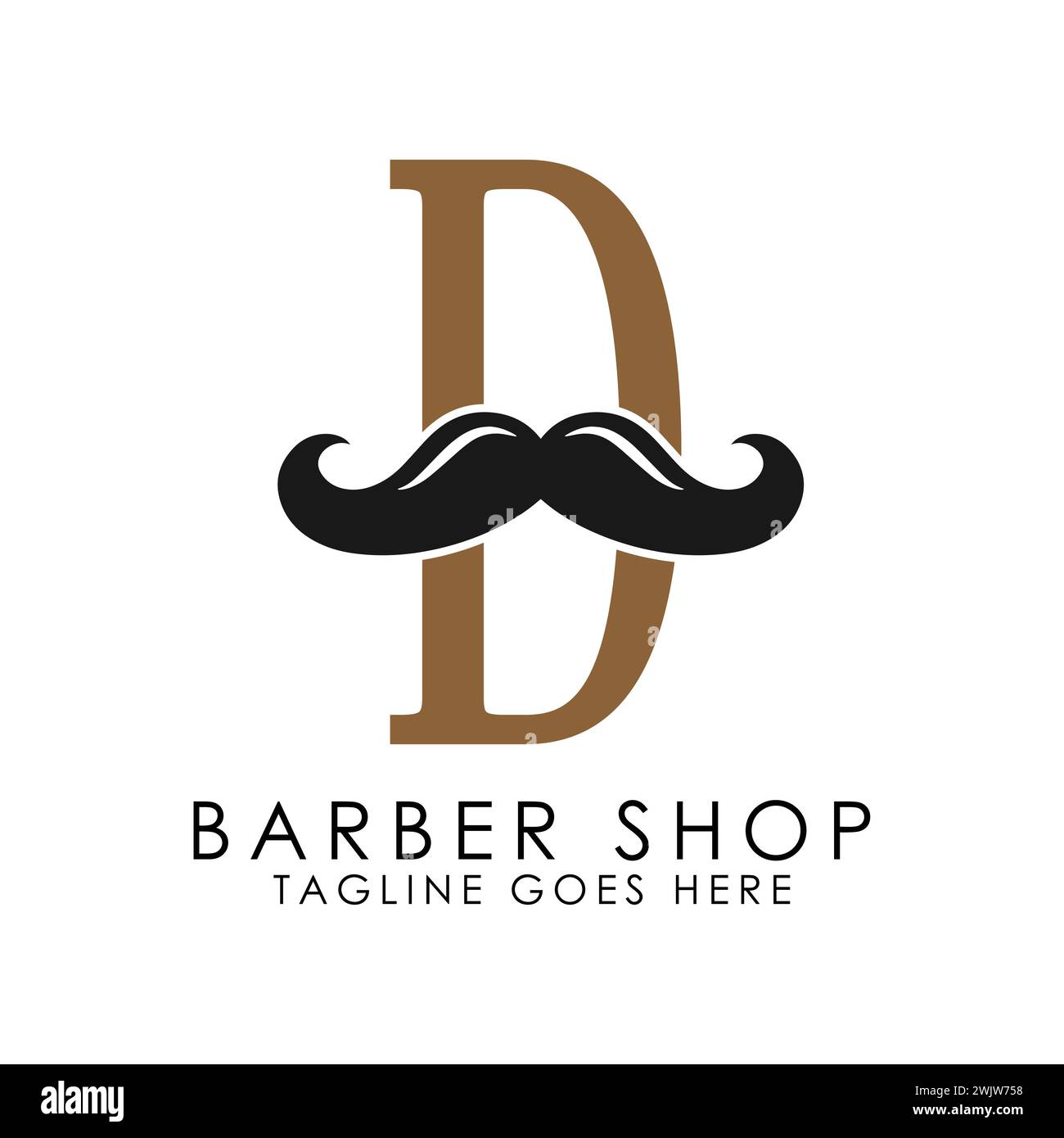 Design iniziale del logo dei baffi con lettera D. Icona Alphabet D Barber Shop Illustrazione Vettoriale