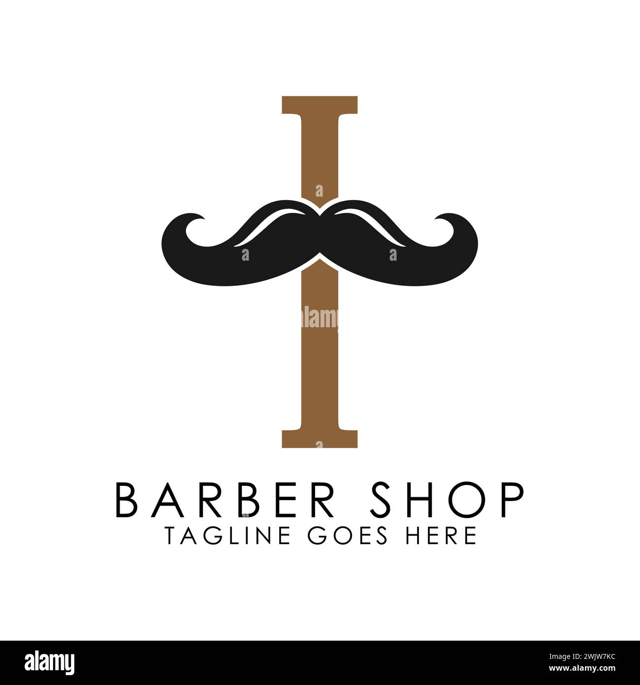 Lettera iniziale i disegno del logo dei baffi. Icona Alphabet i Barber Shop Illustrazione Vettoriale