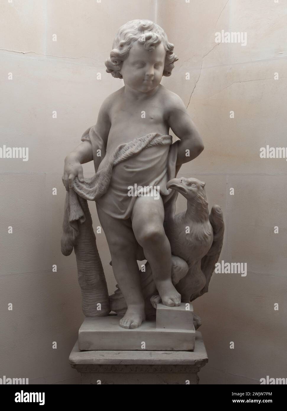 Louis Willemsens (1630-1702). "Bambino. Figura Allgorical'. Marmo, intorno al 1680. Parigi, Muse Cognacq-Jay. Scultore barocco di Anversa che produce principalmente opere religiose, Willemssens sacrificò in questa statua alla moda di allegorie infantili molto apprezzata nei suoi tempi nelle Fiandre. Aquila, figura allegorica, barocca, bambino, aquila, figura allegorica, marmo, marmo, uccello, bambino Foto Stock