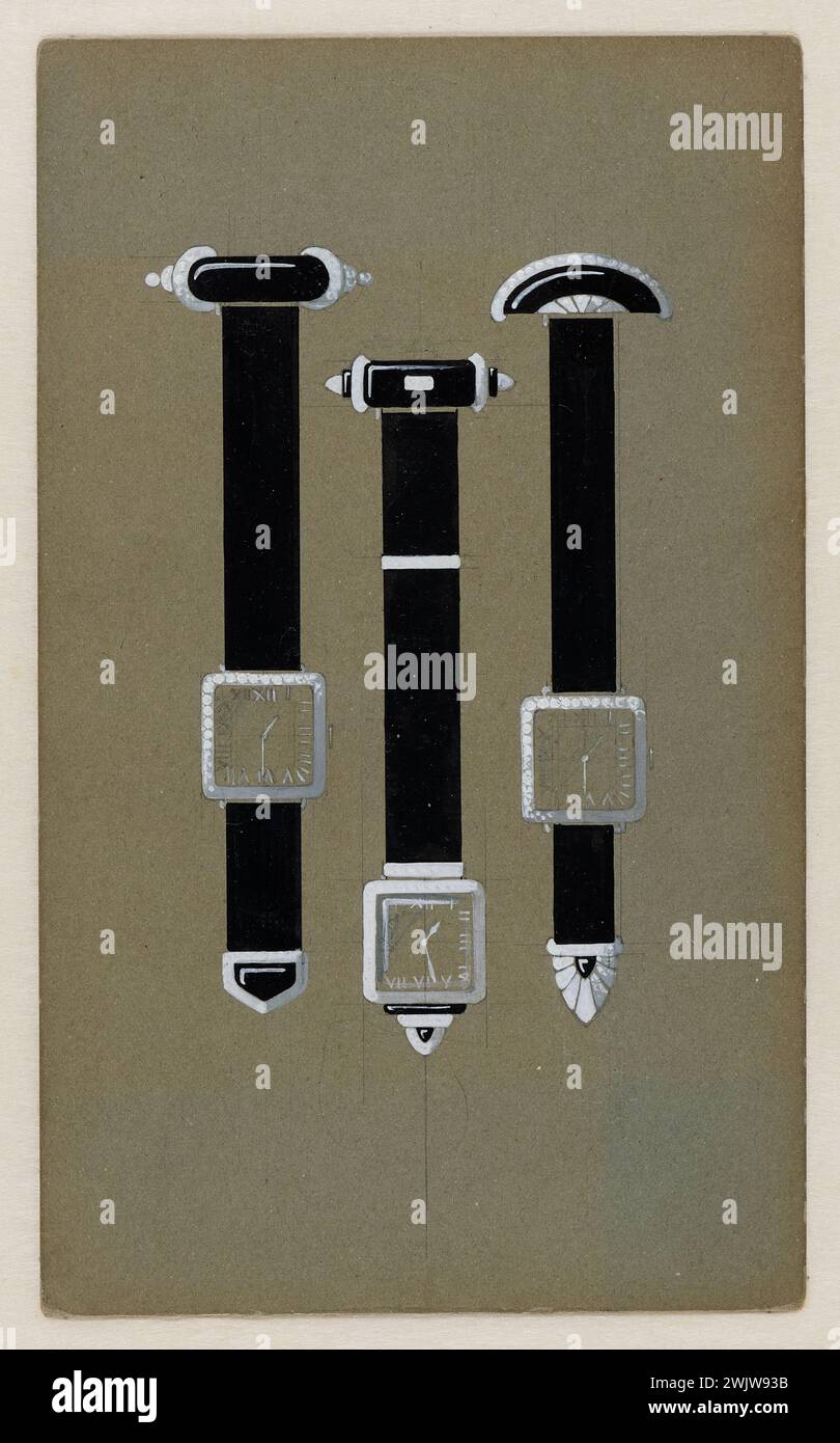 Anonimo, orologi a sospensione (titolo principale), 1925. Grafite, inchiostro e gouache su carta grigia A. Petit Palais, Museo delle Belle Arti della città di Parigi. Foto Stock