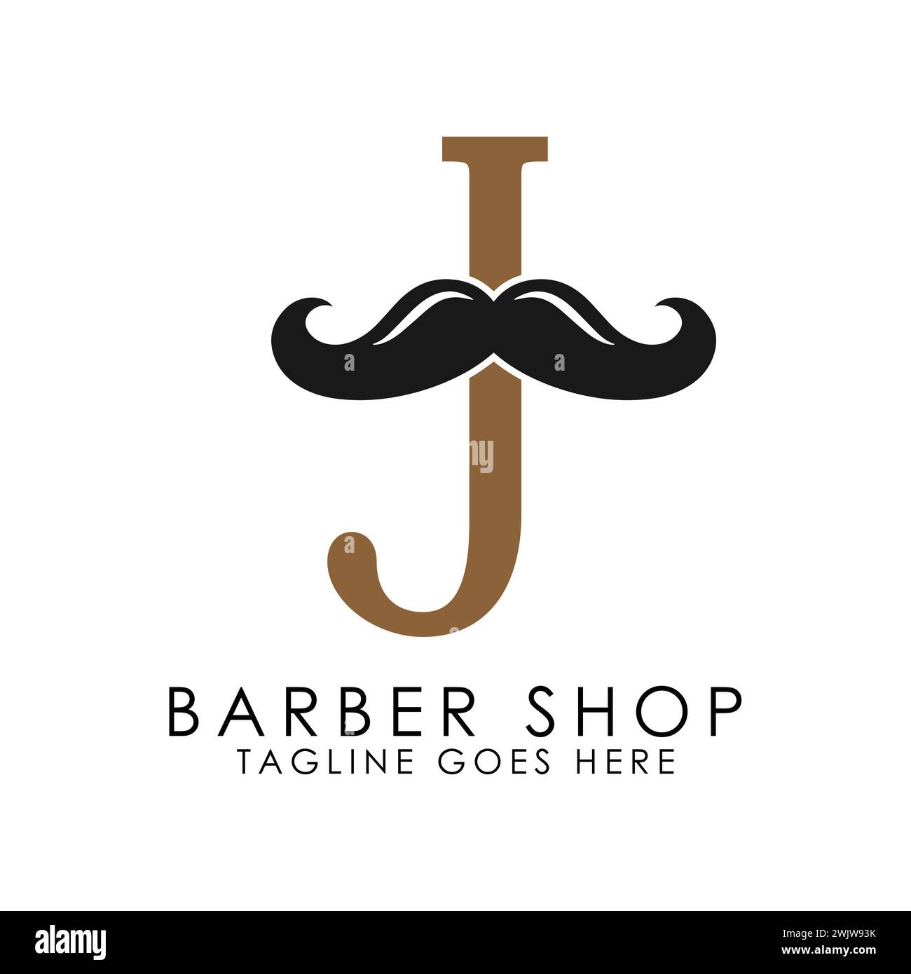 Lettera iniziale J Baffi Logo Design. Icona Alphabet J Barber Shop Illustrazione Vettoriale