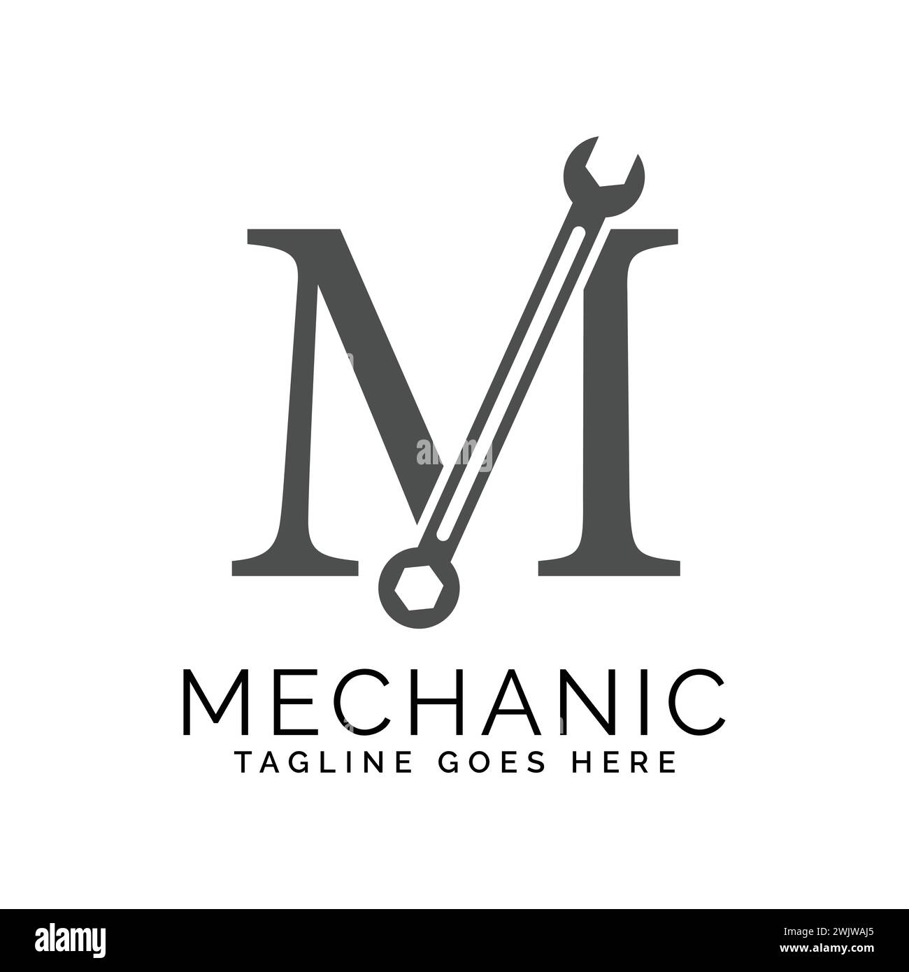 Logo Letter M con chiave. Design dell'icona della chiave alfabetica M. Illustrazione Vettoriale