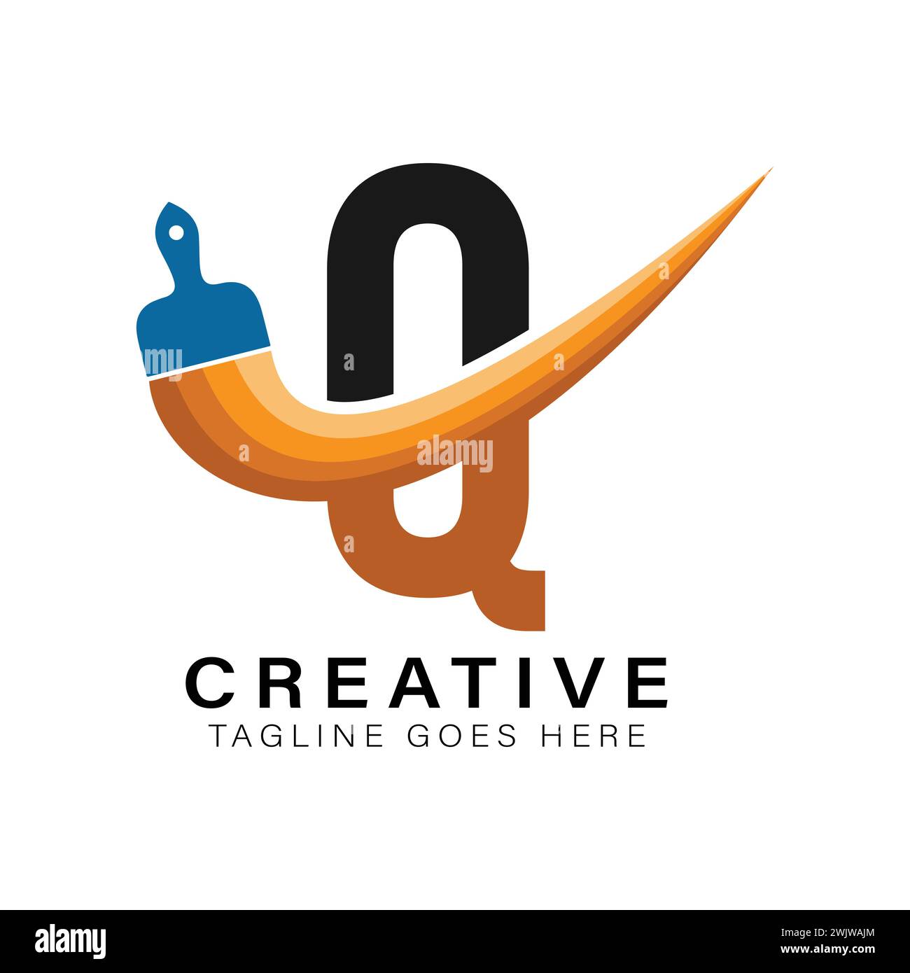 Logo del pennello Letter Q. Alphabet Q House Paint Business icona Illustrazione Vettoriale
