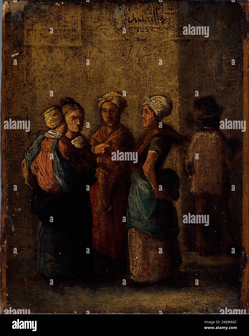 Charles-Raymond Chabrillac. Un gruppo di donne per strada. Olio su legno. 1852 Parigi, museo Carnavalet. 76095-20 donna, gruppo, legno su legno, strada Foto Stock