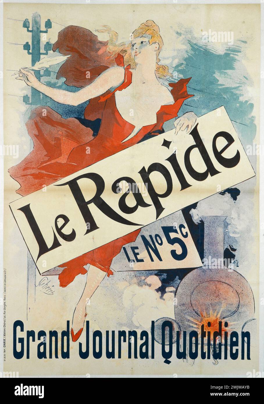 Jules CHERET. Stampa Chaix. Il rapido, il n.5C, un grande quotidiano. Poster. Litografia a colori, 1892. Parigi, museo Carnavalet. Poster pubblicitario, grande quotidiano, veloce, litografia a colori, pubblicità Foto Stock