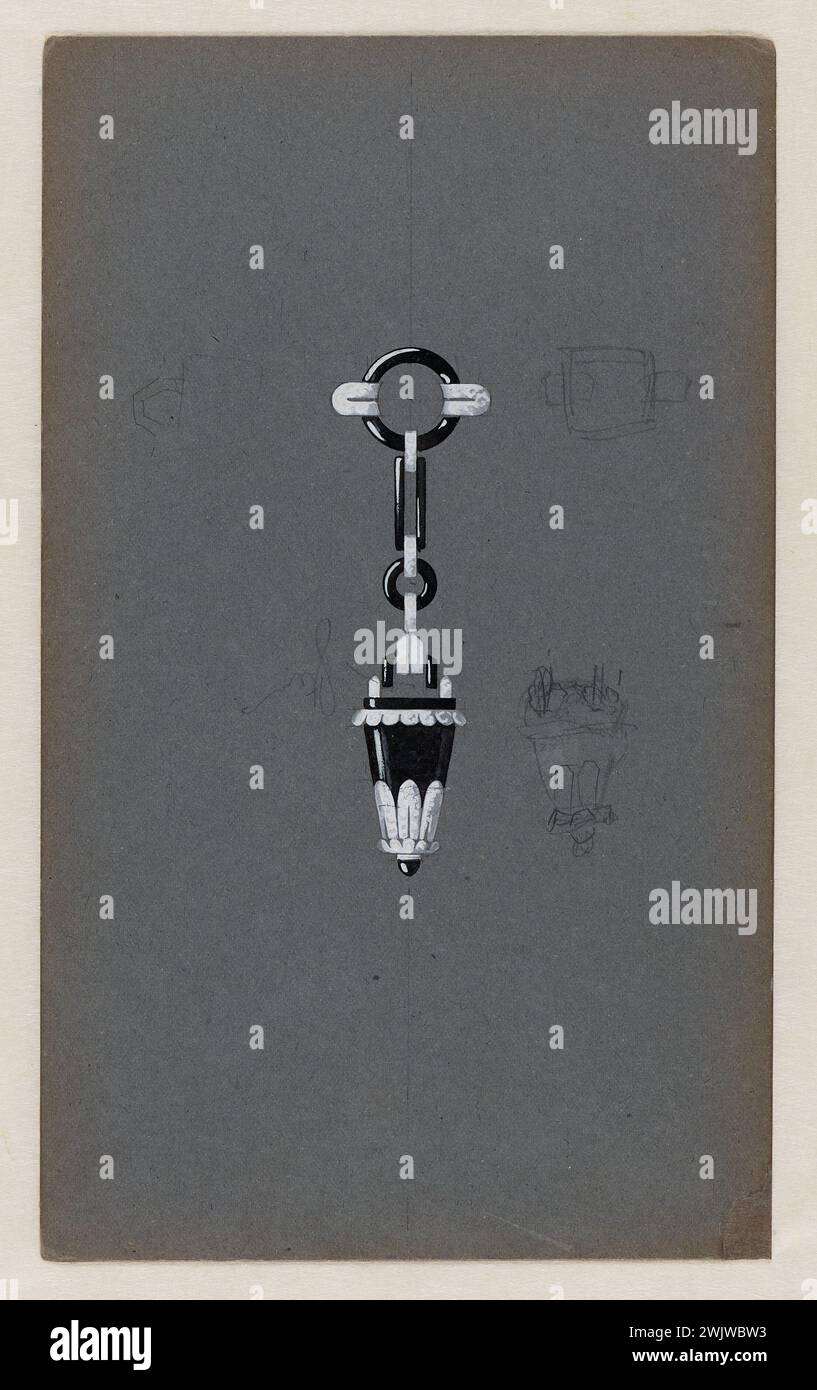 Anonimo, orologio a sospensione (titolo principale), 1925. Grafite, inchiostro e gouache sul davanti, grafite sul retro su carta grigia B. Petit Palais, Museo delle Belle Arti della città di Parigi. Foto Stock