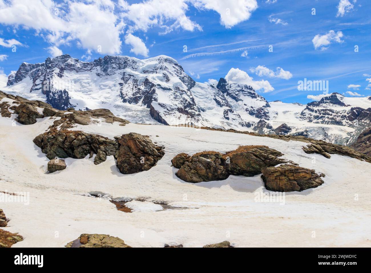 Vista delle Alpi Pennine da Gornergrat vicino a Zermatt, Svizzera Foto Stock