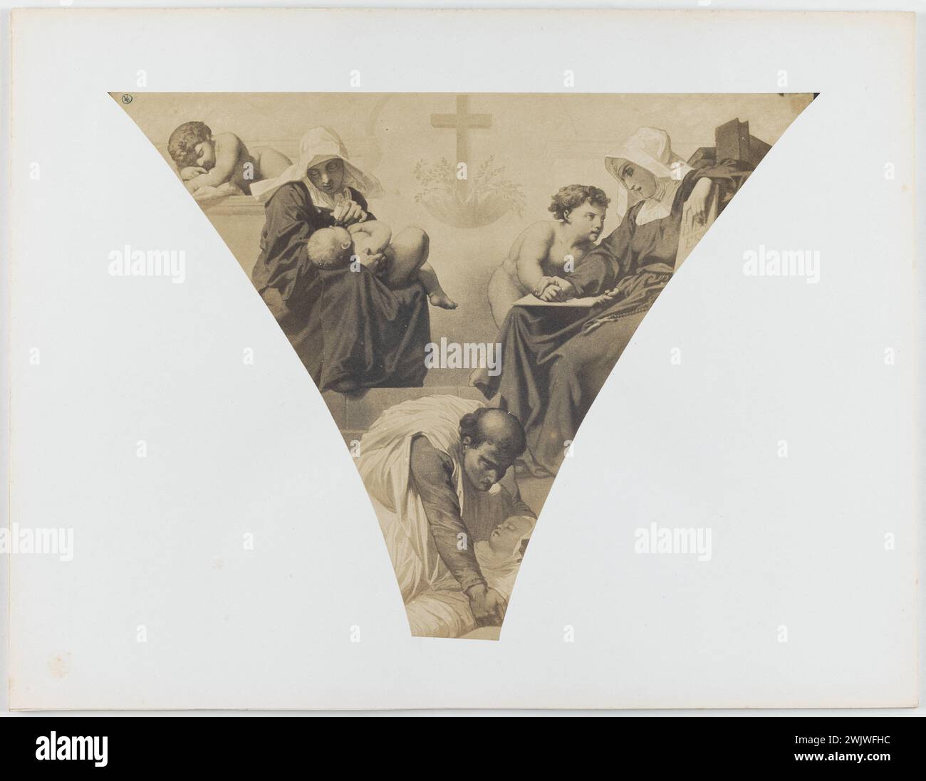 Le Gray, Gustave. Dipinti murali di Henri Lehmann, dalla sala del Municipio, 4° arrondissement, Parigi. "Carità e insegnamento". Carta salata. nel 1853-1853. Parigi, museo Carnavalet. 156934-11 Foto Stock