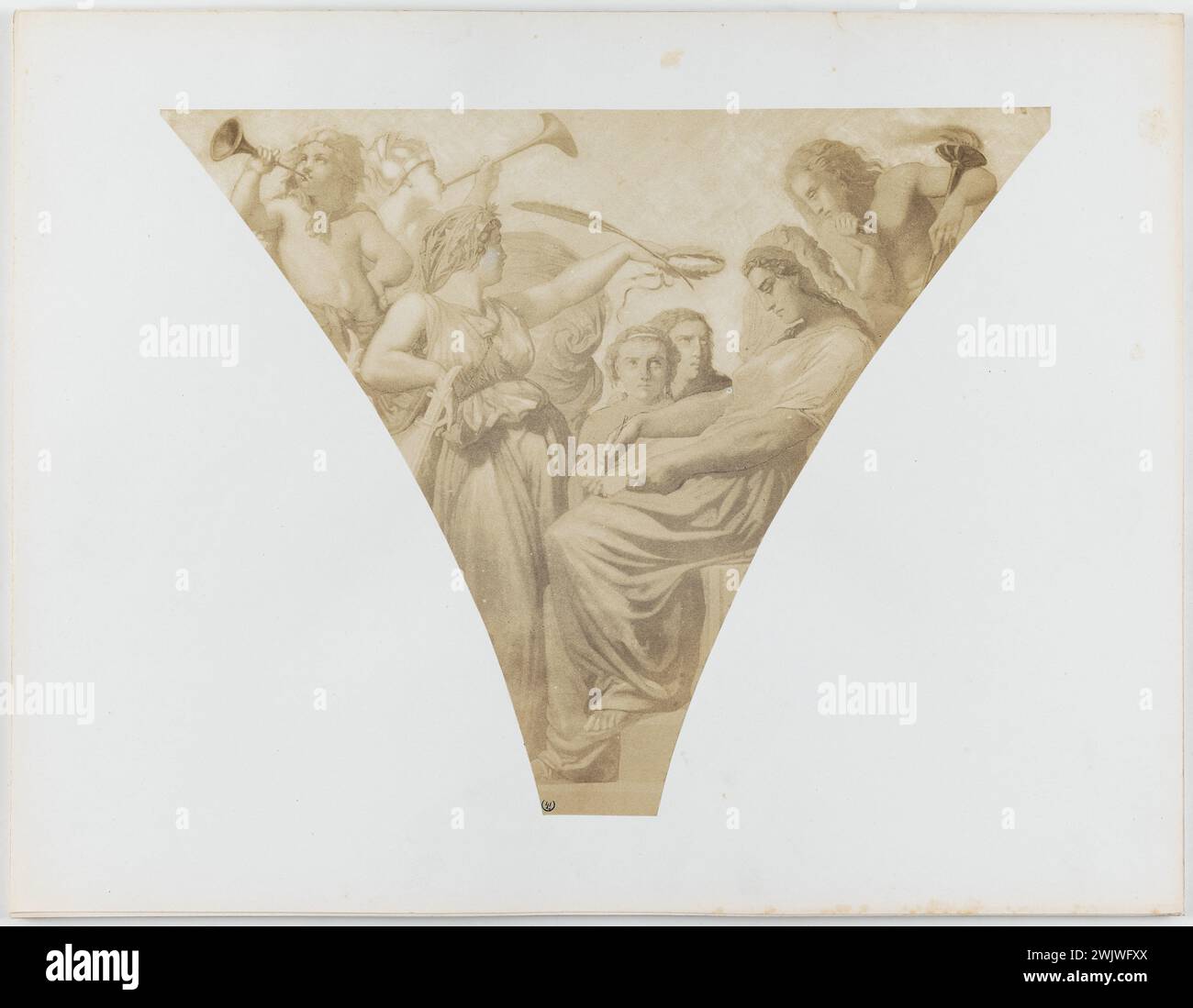 Le Gray, Gustave. Dipinti murali di Henri Lehmann, dalla sala del Municipio, 4° arrondissement, Parigi. "Epico e storico". Carta salata. nel 1853-1853. Parigi, museo Carnavalet. 156934-7 Foto Stock