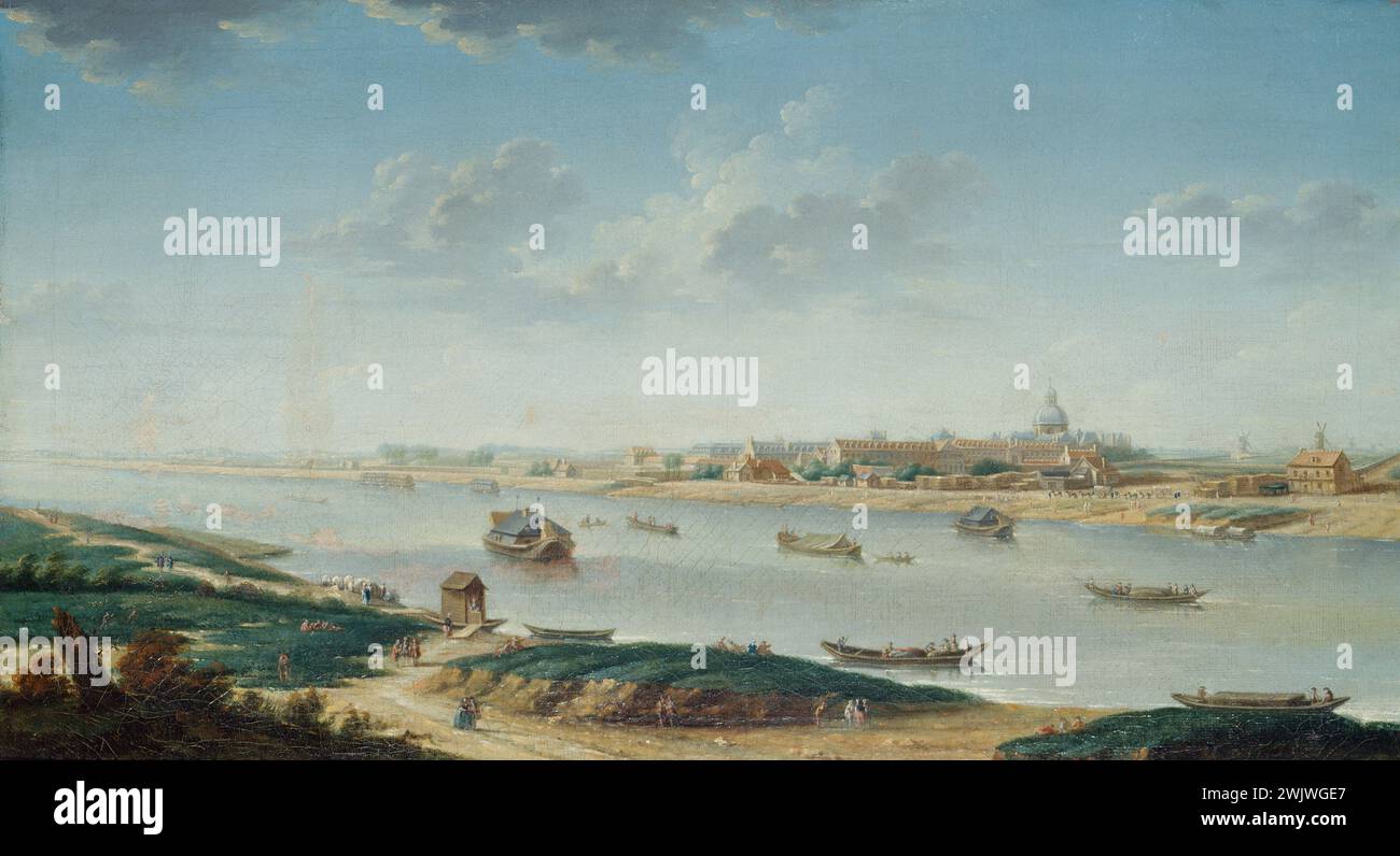 Nicolas-Jean-Baptiste Raguenet (1715-1793). "La Salpétrière, vista dal Quai de la Rapée, 1760". Parigi, museo Carnavalet. 27096-17 Arrondissement, barca, ospedale, porto, quai, quai de la Rapee, Senna, Veme V 5° e 5° Foto Stock