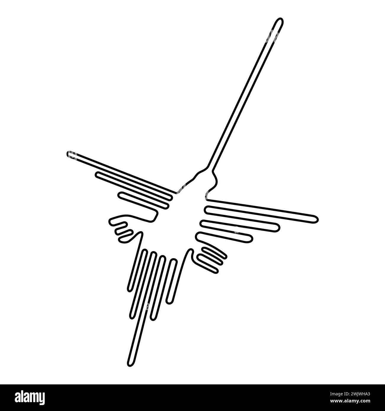 Motivo Hummingbird, linee di Nazca nel deserto del Perù meridionale. Simbolo di uccello costituito da un'unica linea continua. Geoglifo che può essere visto solo dall'aria. Foto Stock