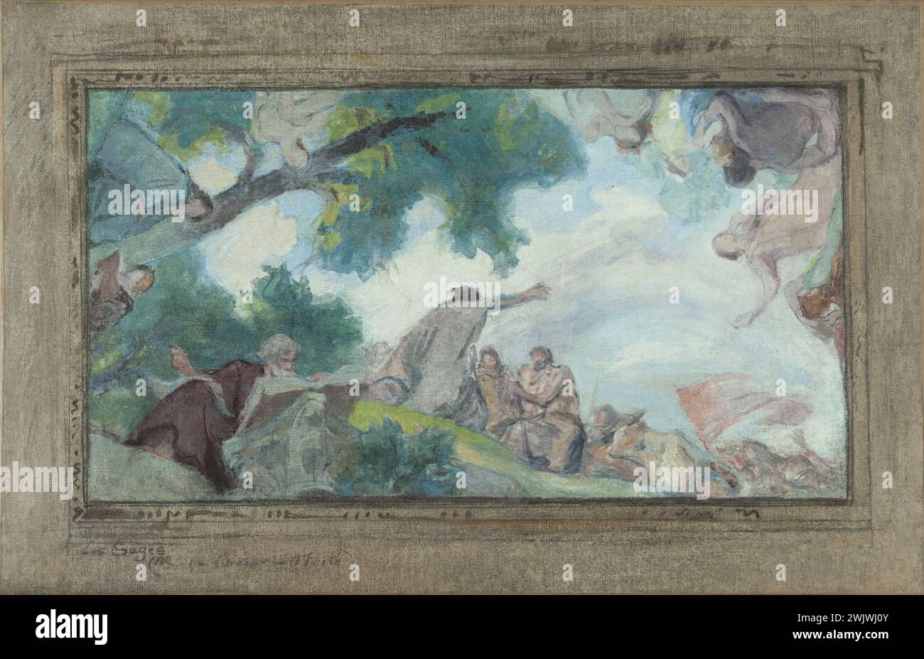 Victor Prouvé (1858-1943). "Il saggio". Progetto soffitto per la biblioteca dell'Hôtel de Ville de Paris. Olio su tela. 1897. Museo di Belle Arti della città di Parigi, Petit Palais. 76928-27 decor, Scuola di Nancy, Sketch, Hotel de Ville, sindaco di Parigi, paesaggio, soffitto, progetto, saggio, saggezza, olio su tela Foto Stock