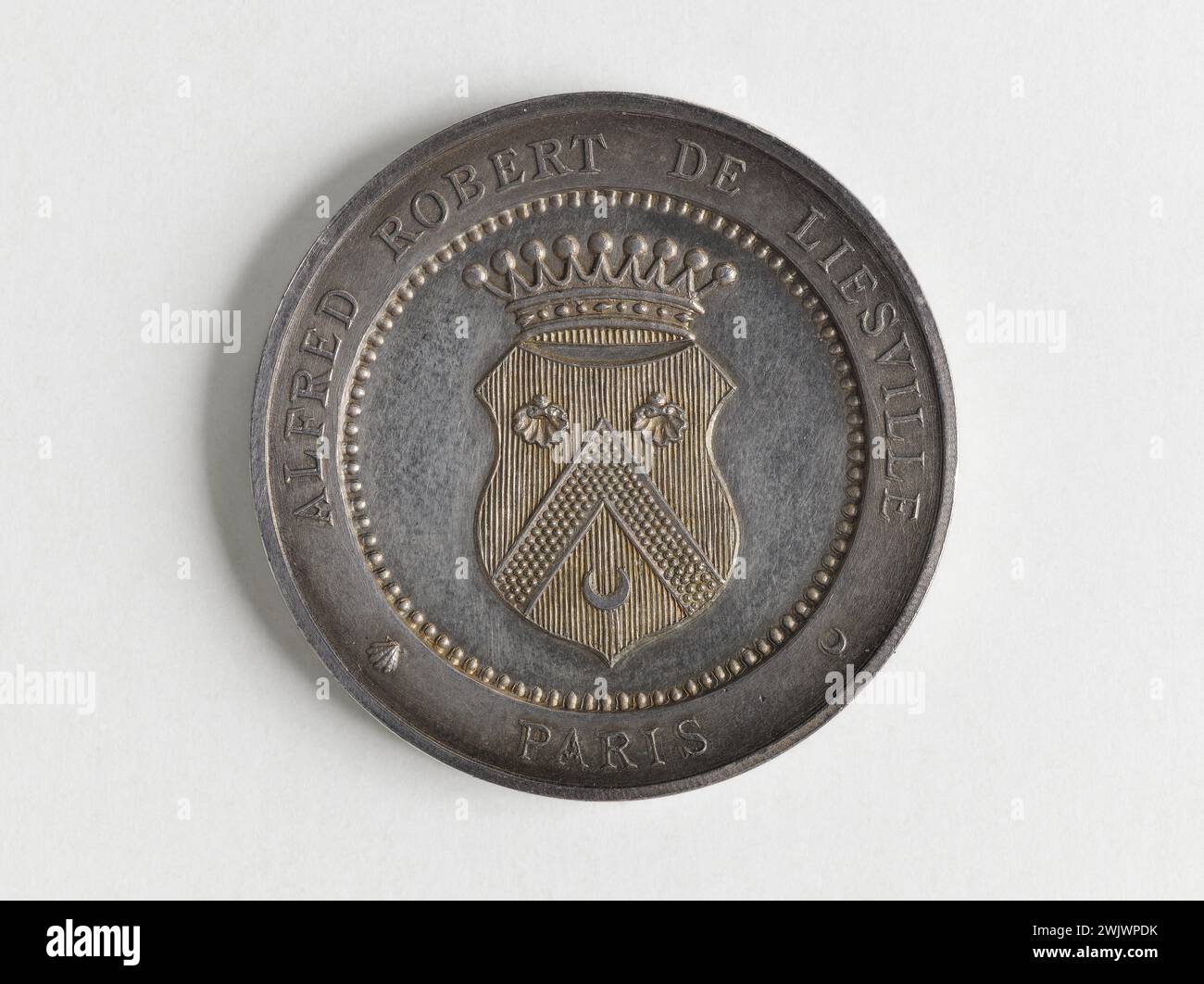Alfred Robert de Liesville (1836-1865), assistente curatore della biblioteca e delle collezioni storiche della città di Parigi. Placcato in argento. Parigi, museo Carnavalet. 70705-10 Medaglia, numismatica, ritratto Foto Stock