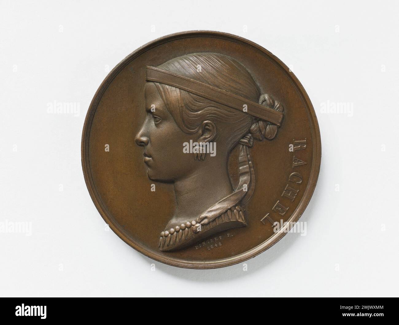 Joseph Arnold Pingret (1798-1862). Rachel o Mademoiselle Rachel (1821-1858), attrice teatrale. Rame, 1858. Parigi, museo Carnavalet. Attrice, comico, Copper, francese, Medal, Numismatica, profilo, Ritratto, Tragediano, XIX XIX XIX XIX XIX secolo Foto Stock