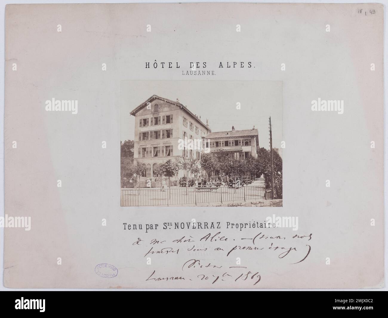 Anonimo. "Hôtel des Alpes, Losanna". Estrazione di carta per albumina. 1865-1871. Parigi, casa di Victor Hugo. 200669-23 Foto Stock