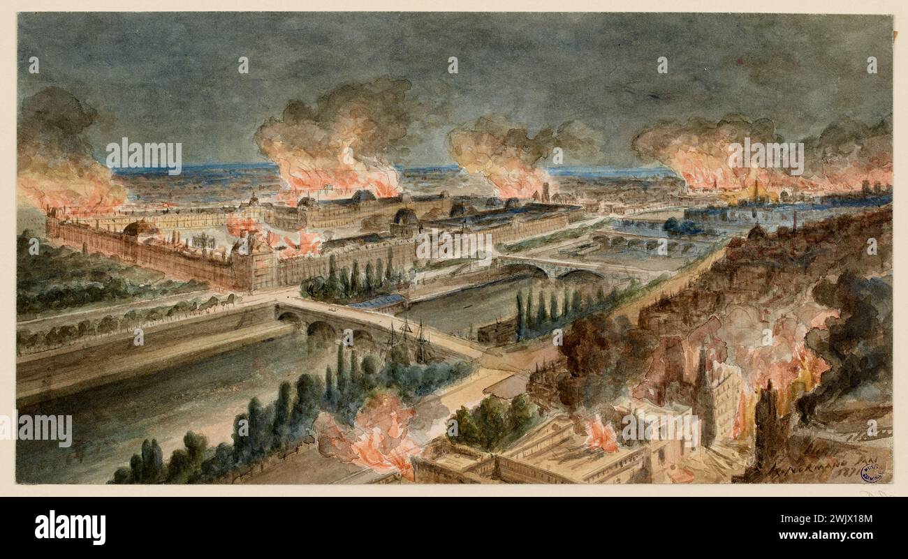 Normand, Alfred Nicolas (N.1822-06-01-D.1909-03-09), l'incendio del Louvre e delle Tuileries. (Titolo fedele), 1871. Museo Carnavalet, Histoire de Paris. Foto Stock