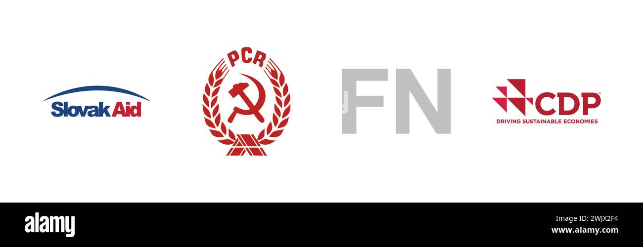 Partito francese FN, carbondisclosure, aiuto slovacco, PCR, collezione di logo del marchio popolare. Illustrazione Vettoriale