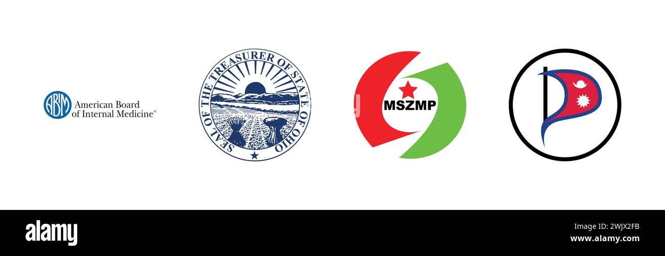 Pirate Party Nepal, American Board of Internal Medicine, MSZMP, Tesoriere dello Stato dell'Ohio, collezione di logo del marchio popolare. Illustrazione Vettoriale