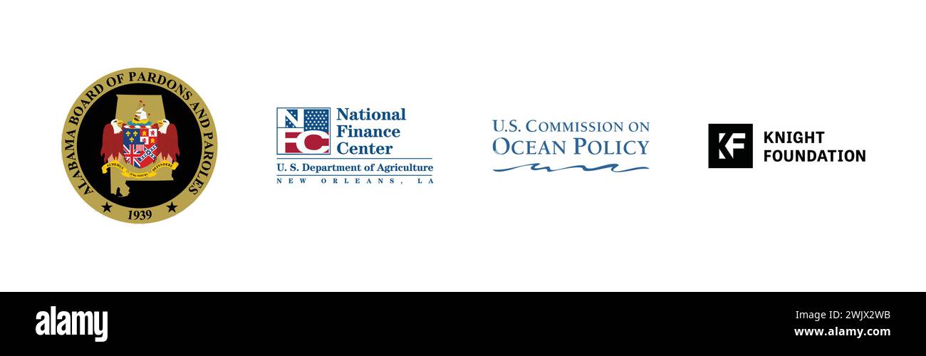 Knight Foundation, US National Finance Center, Alabama Board of Pardons and Paroles, US Commission on Ocean Policy, popolare collezione di logo del marchio. Illustrazione Vettoriale