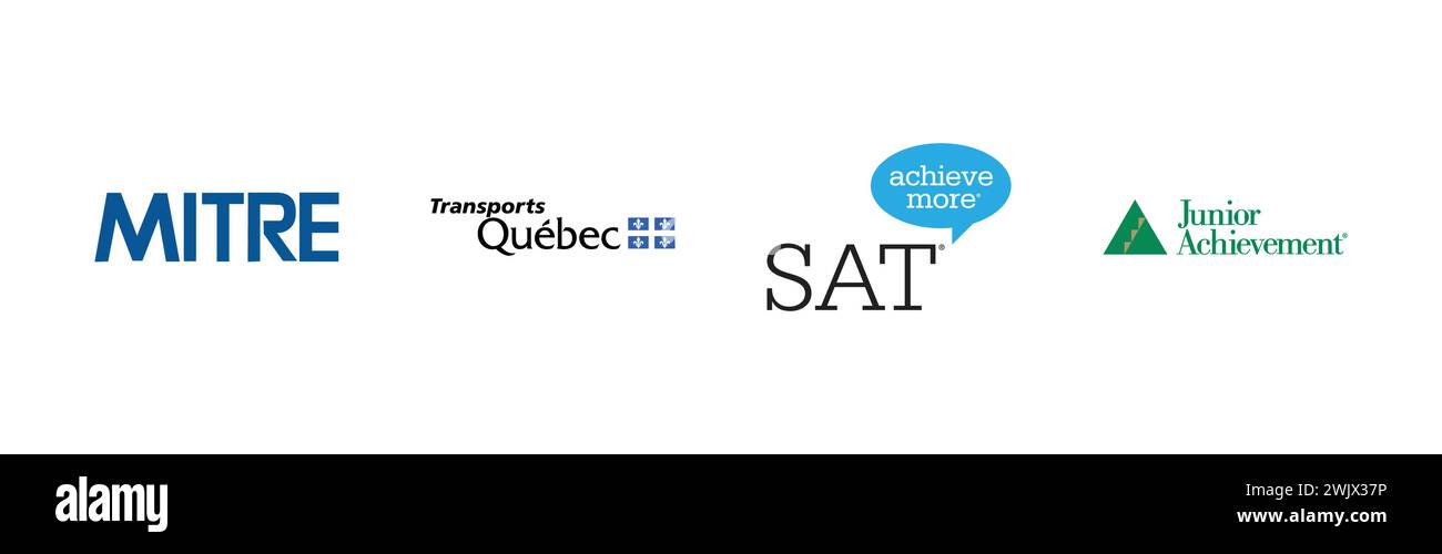 Junior Achievement, le Ministere des Transports du Quebec, Mitre Corporation, SAT, popolare collezione di logo del marchio. Illustrazione Vettoriale