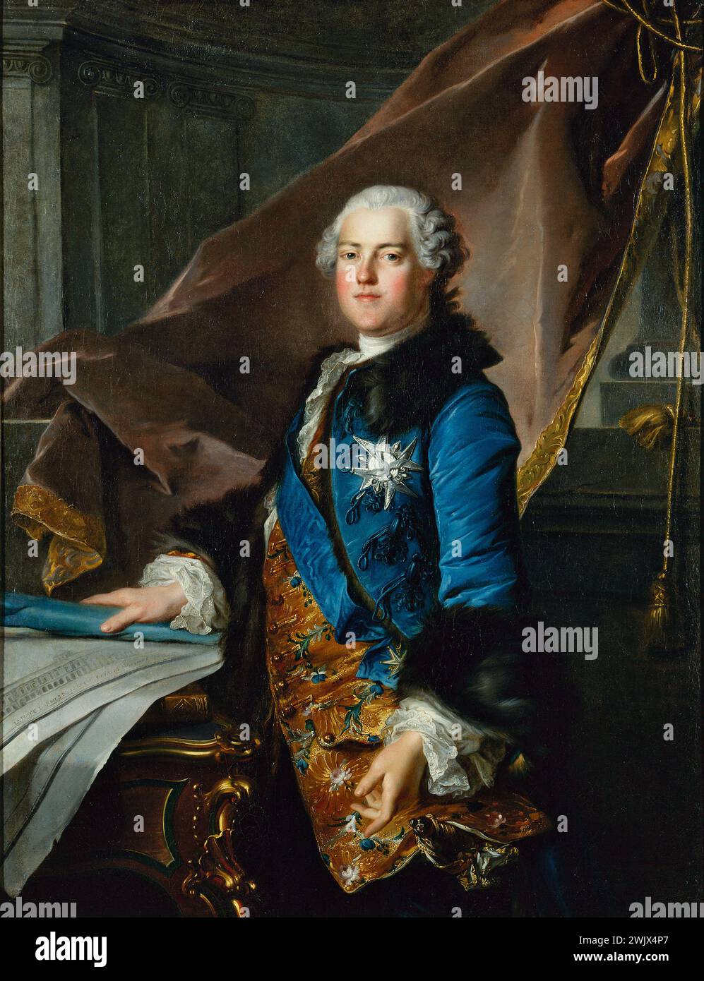 Louis Tocqué (1696-1772), 'Abel Poisson, Marchese di Marigny (1727-1781), sovrintendente degli edifici del re', olio su tela. Parigi, museo Carnavalet. 25606-4 barca, Malta Cross, Marchese, piano americano, ritratto, re, sovrintendente, olio su tela Foto Stock