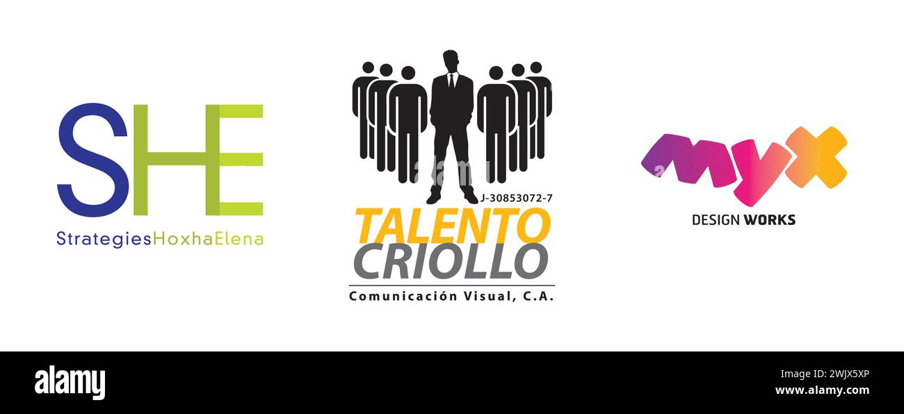 Talento Criollo, il design MYX funziona, LEI. Collezione di loghi editoriali per arti e design. Illustrazione Vettoriale