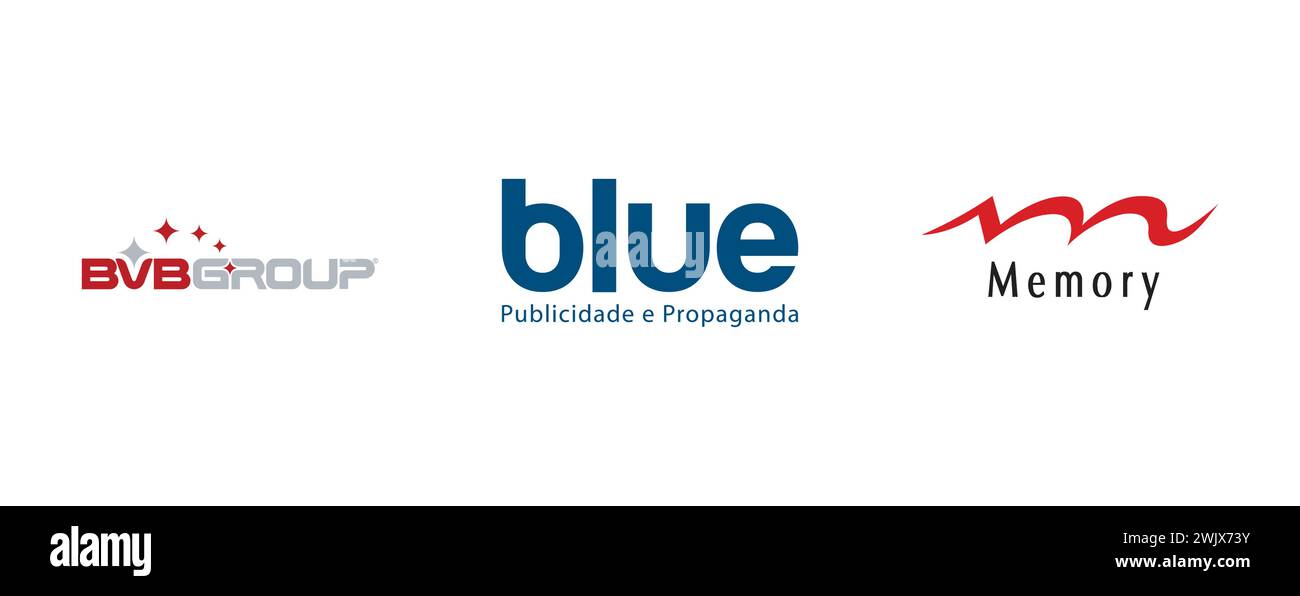 BVB Group, Memory Brindes, Blue Publicidade e Propaganda. Collezione di loghi editoriali per arti e design. Illustrazione Vettoriale
