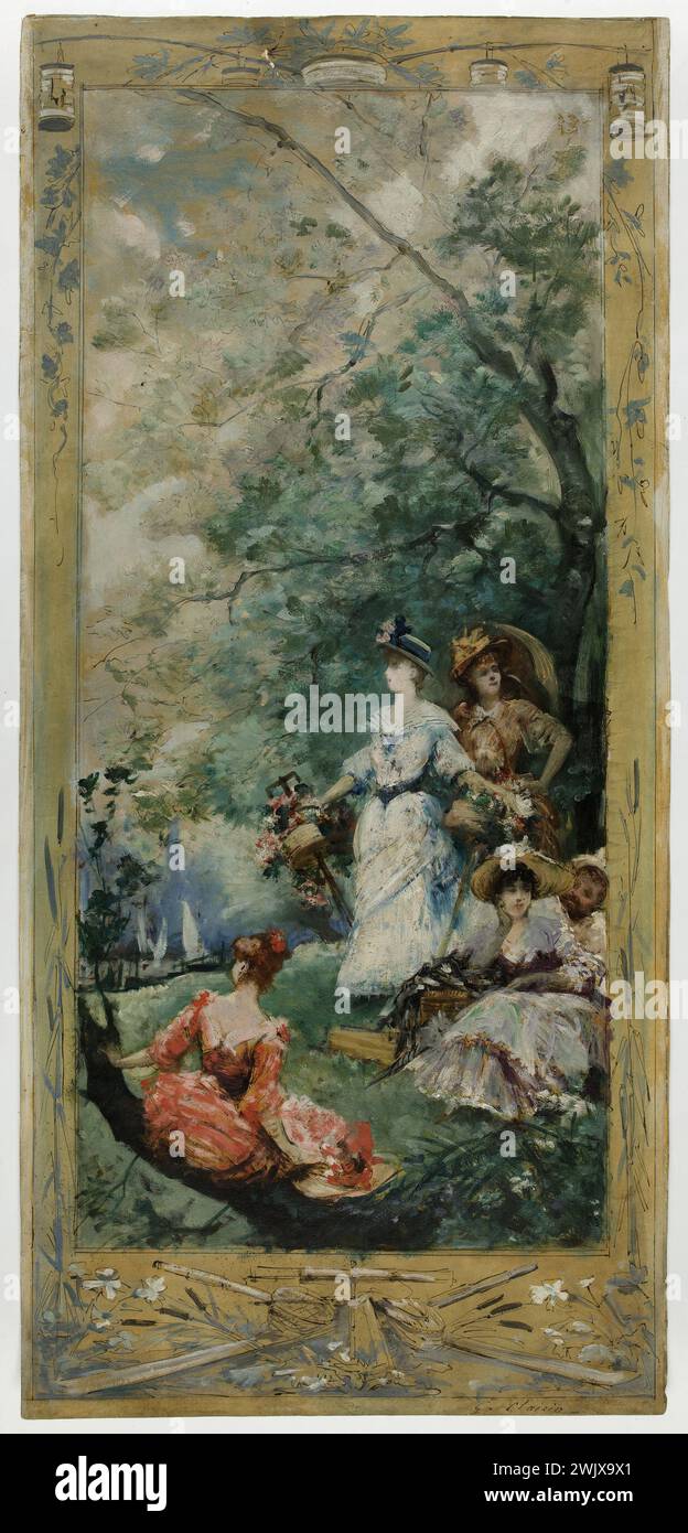 Georges Clairin (1843-19). Schizzo per la galleria Lobau dell'Hôtel de Ville de Paris: Festa di campagna intorno a Parigi. Olio su carta incollata su un cartoncino, intorno al 1891. Museo di Belle Arti della città di Parigi, Petit Palais. Schizzo, XIX XIX XIX XIX XIX XIX XIX XIX XIX secolo Foto Stock