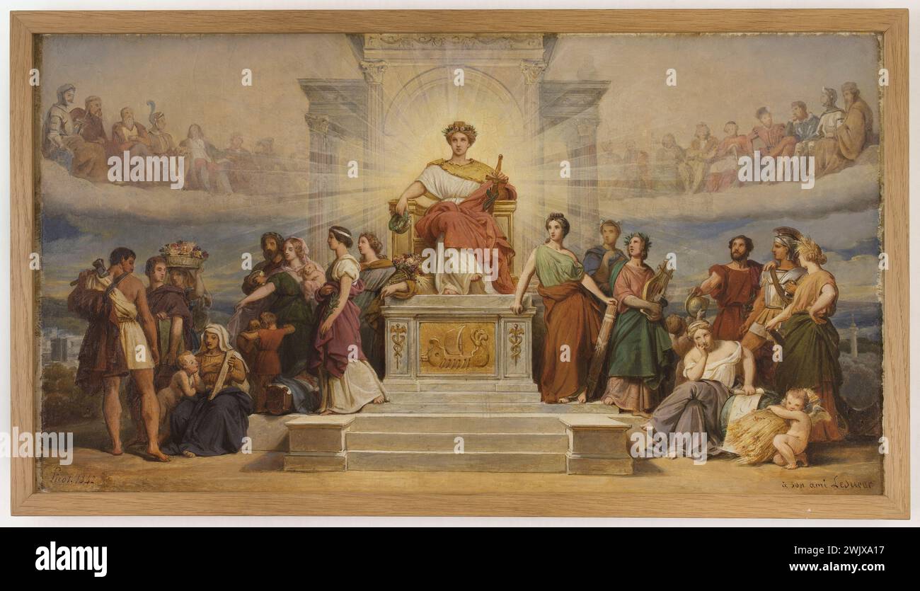 Francesco Edouard Picot (1786-1868). "Schizzo per la vecchia Hôtel-de-Ville de Paris: Il trionfo della città di Parigi". Olio su tela, 1842. Museo delle Belle Arti della città di Parigi, Petit Palais. 99841-1 allegorie, vecchio, arco trionfale, schizzo, donna, figura allegorica, gallere, uomo, hotel-de-ville, Parisien, trone, trone, città di Parigi, olio su tela Foto Stock