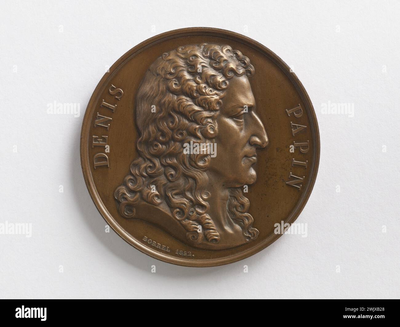Maurice Valentin Borrel (1804-1882). Denis Papin (1647-1712), fisico, matematico e inventore francese. Rame, 1852. Parigi, museo Carnavalet. Rame, francese, inventore, matematico, medaglia, numismatica, fisico, profilo, ritratto, XIX XIX XIX XIX XIX XIX XIX XIX XIX secolo Foto Stock