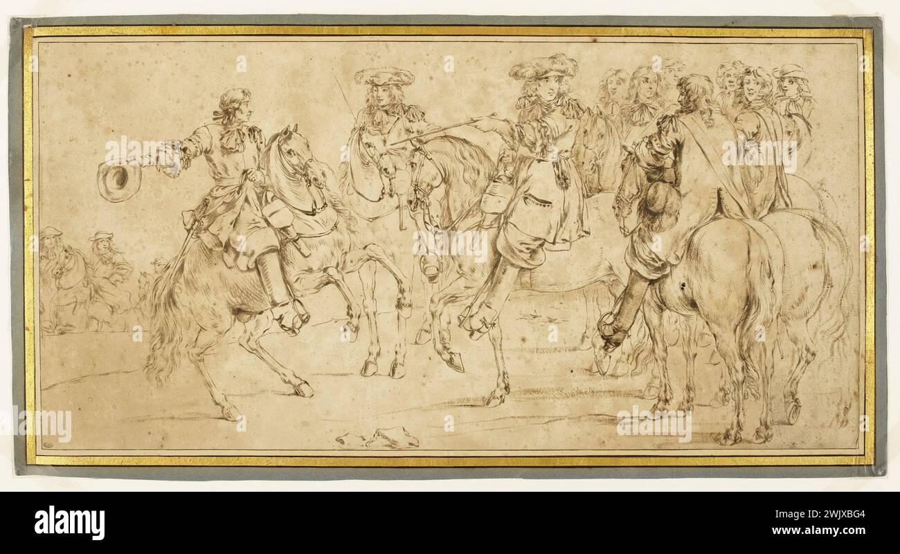 Adam Franz van der Meulen (1632-1690). Luigi XIV circondato da cavalieri. Inchiostro su carta. XVIII secolo. Museo delle Belle Arti della città di Parigi, Petit Palais. Borbone, cavaliere, cavallo, disegno, re di Francia, XVII XVII XVII XVII XVII XVII XVII XVII XVII XVII secolo, animale Foto Stock