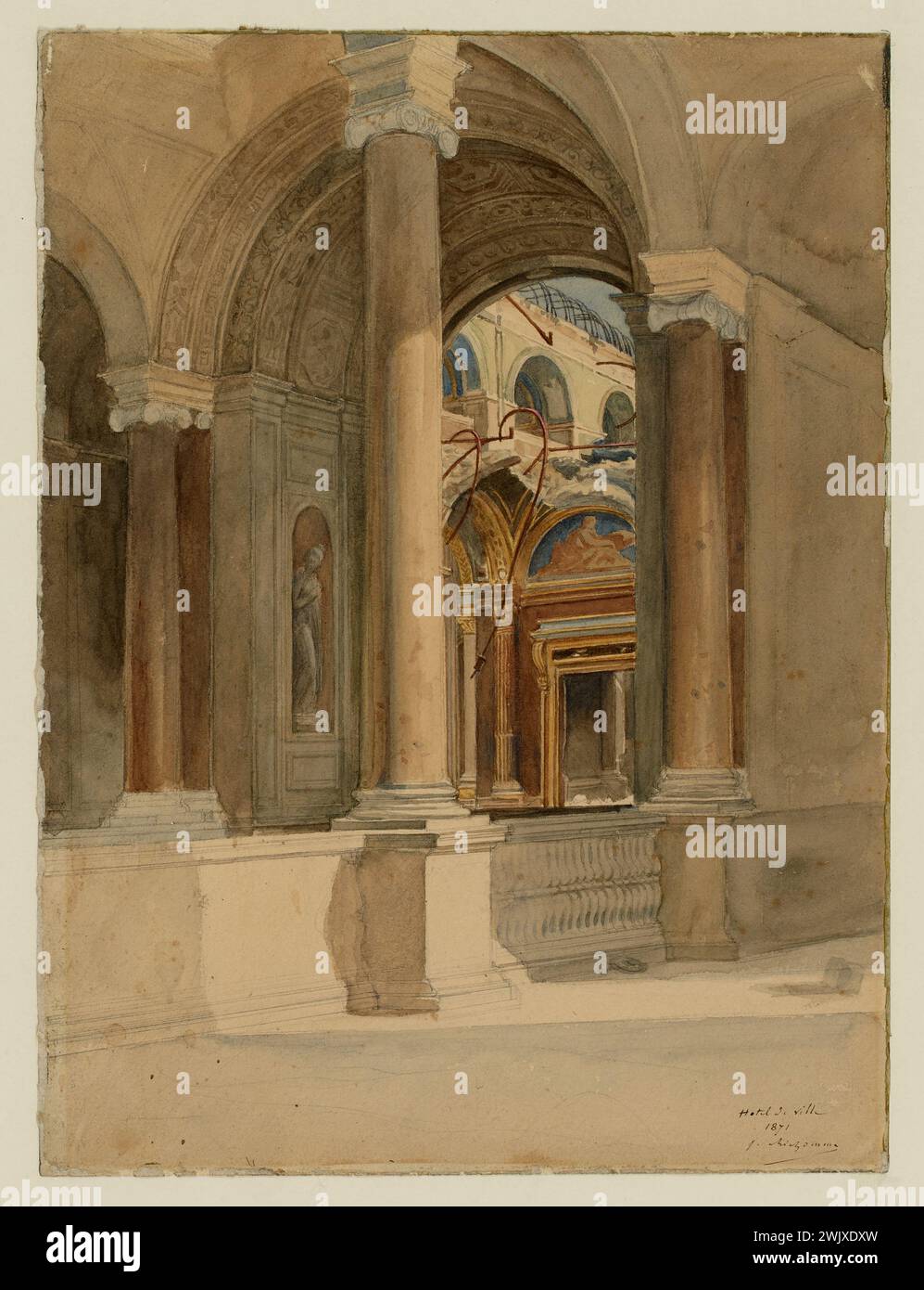 Richomme, Jules (n.1818-09-09-D.1903), il municipio dopo l'incendio 1871. (Titolo di fede), 1871. Museo Carnavalet, Histoire de Paris. Foto Stock