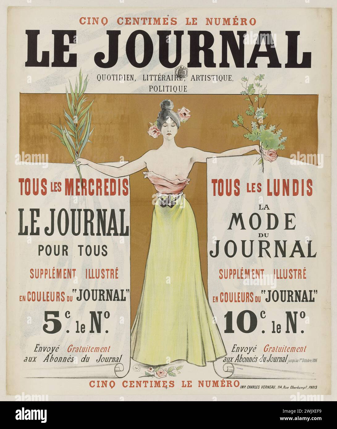 E. Charles Lucas. "Il quotidiano, letterario, artistico, politico quotidiano”. Litografia. 1896 Parigi, museo Carnavalet. 58875-10 copertina, giornale, litografia, numero, politica, litro giornaliero, artistico Foto Stock