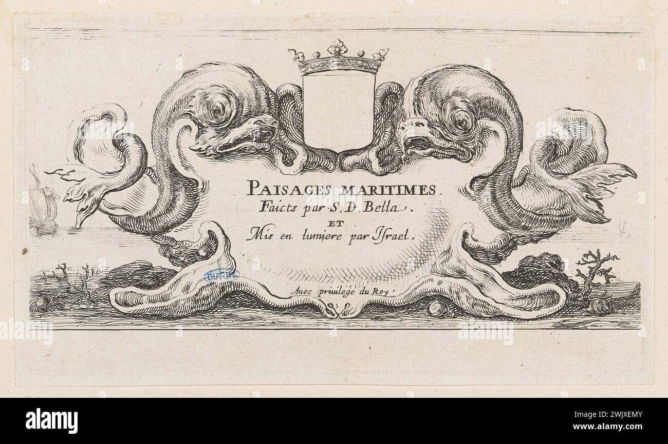 Della bella, Stefano (dit Étienne de la Belle) (n.1610-05-18-D.1664-08-22), paesaggi marittimi, titolo. Titolo di una serie di 6 pezzi (A. de Vesme 787. DUTUIT 93) (titolo principale). Incisione. Petit Palais, Museo di Belle Arti della città di Parigi. Foto Stock